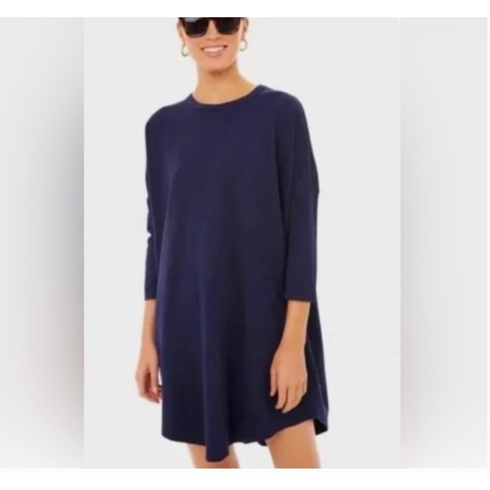 Pomander Place Sue Dress Womens L/XL Blue Jersey 3/4 Sleeve Crew Neck